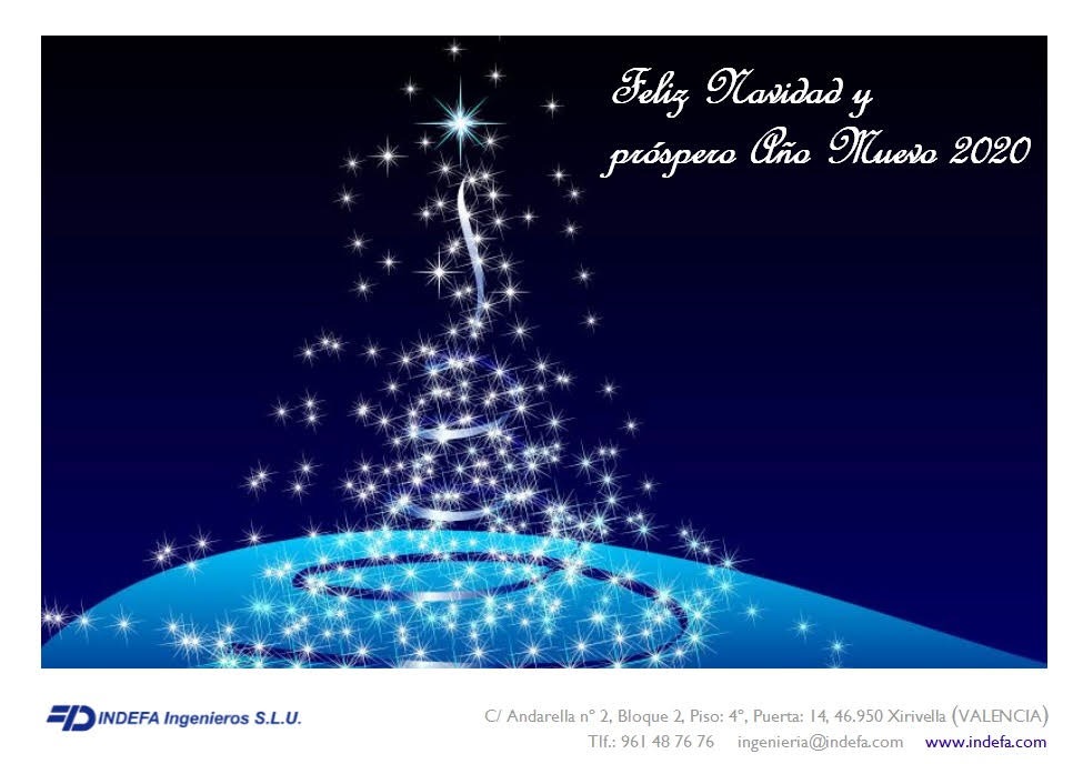 INDEFA INGENIEROS OS DESEA  FELICES FIESTAS NAVIDEÑAS Y PROSPERO AÑO 2020